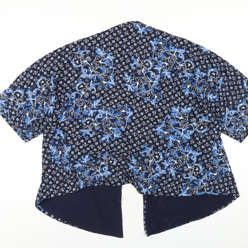 Marks and Spencer Womens Blue V-Neck Geometric Viscose Cardigan Jumper Size M