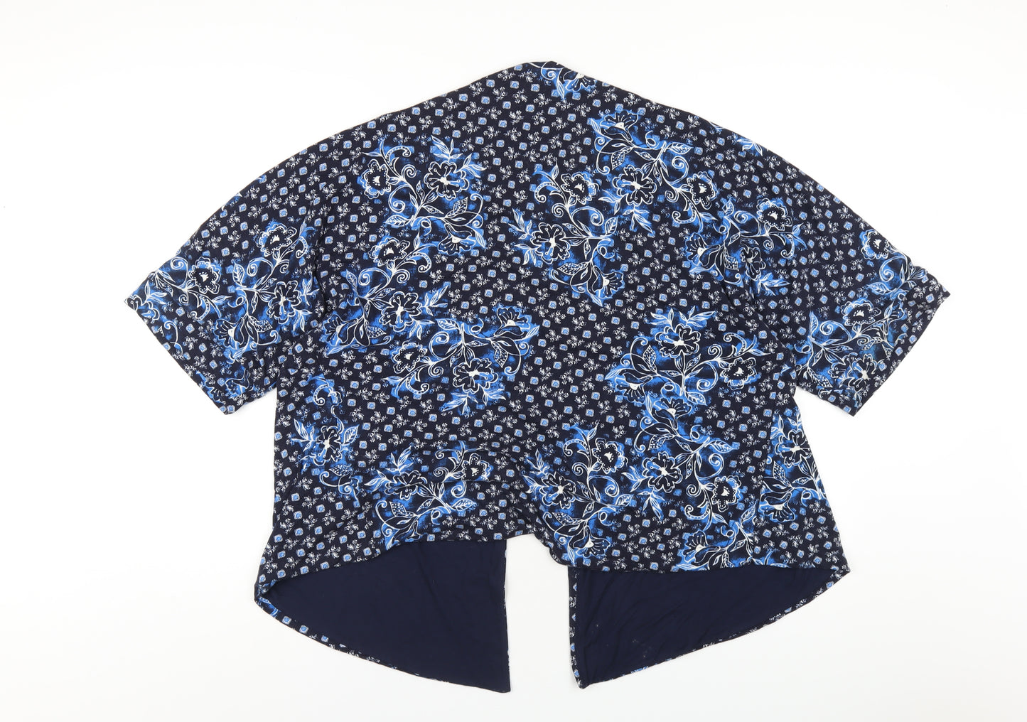 Marks and Spencer Womens Blue V-Neck Geometric Viscose Cardigan Jumper Size M