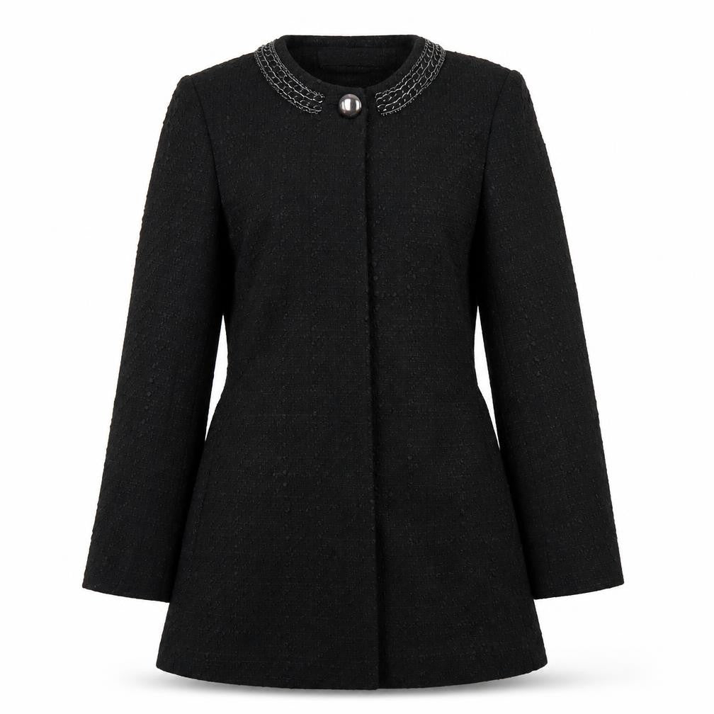 Front view of Zara women’s black jacket coat, size XS, snap