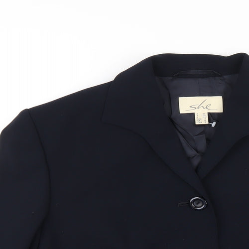 SHE Womens Blue Jacket Blazer Size 10 Button