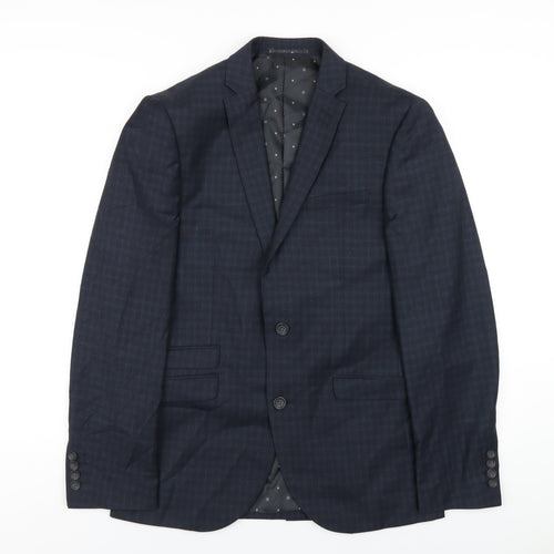 NEXT Mens Blue Plaid Polyester Jacket Blazer Size 38 Regular