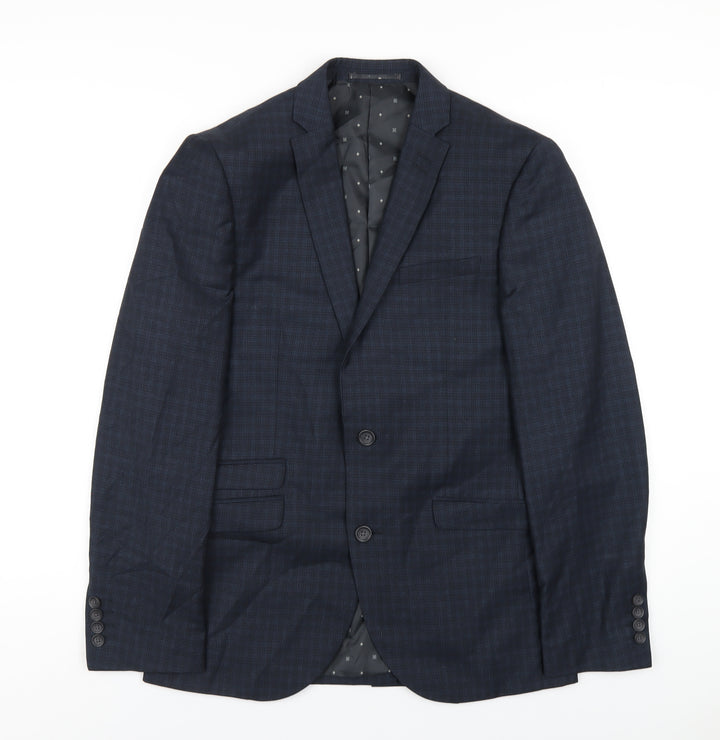 NEXT Mens Blue Plaid Polyester Jacket Blazer Size 38 Regular