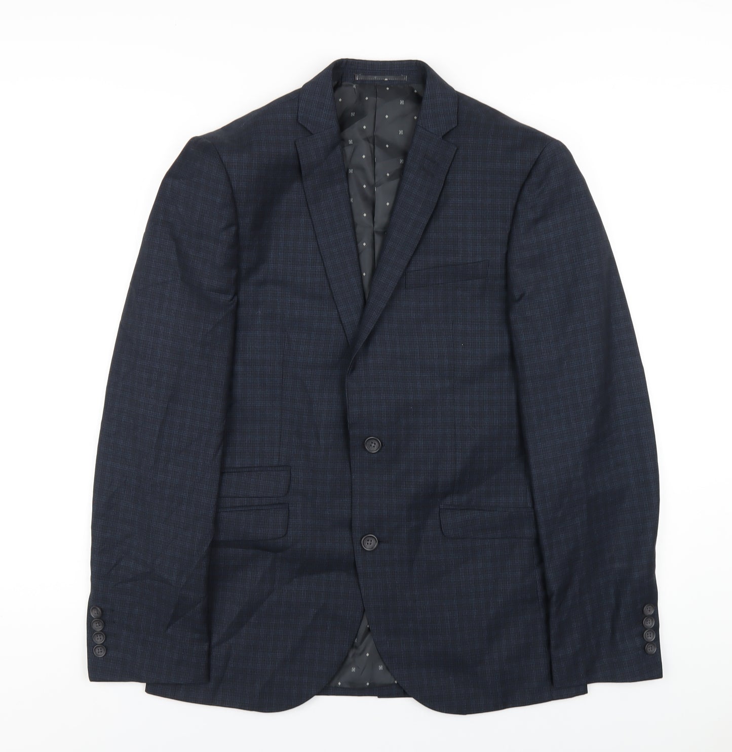 NEXT Mens Blue Plaid Polyester Jacket Blazer Size 38 Regular