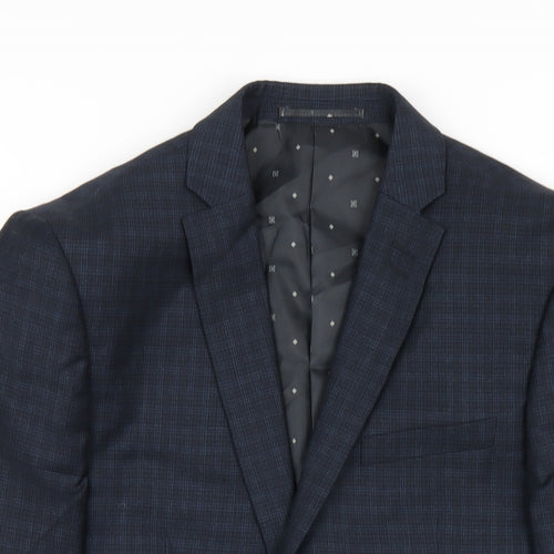 NEXT Mens Blue Plaid Polyester Jacket Blazer Size 38 Regular