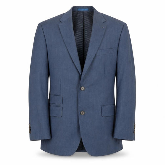 Front view of Aspen & Court men’s blue polyester jacket blazer, size 42, regular