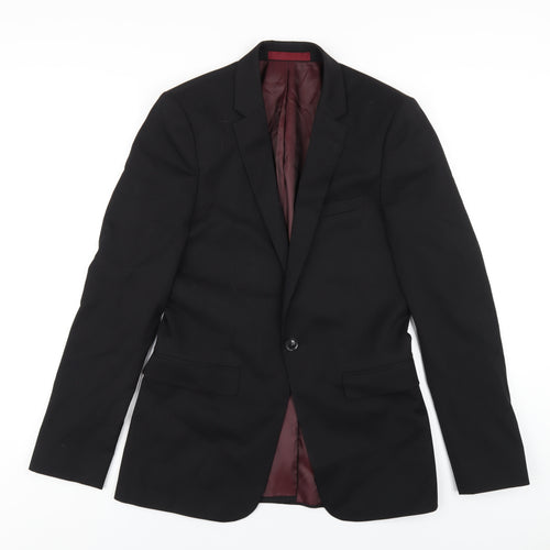 Topman Mens Black Polyester Jacket Blazer Size 36 Regular