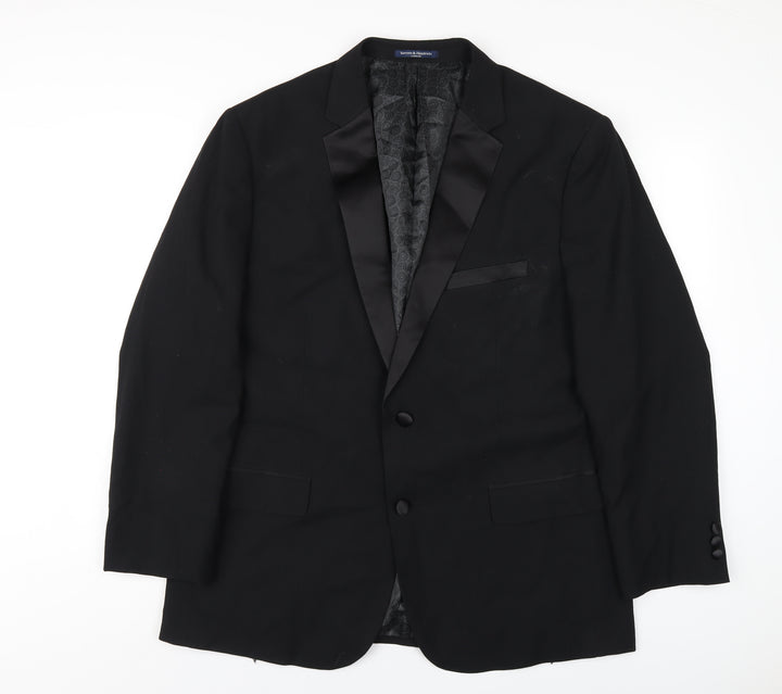 Sawyers & Hendricks Mens Black Polyester Jacket Blazer Size 46 Regular