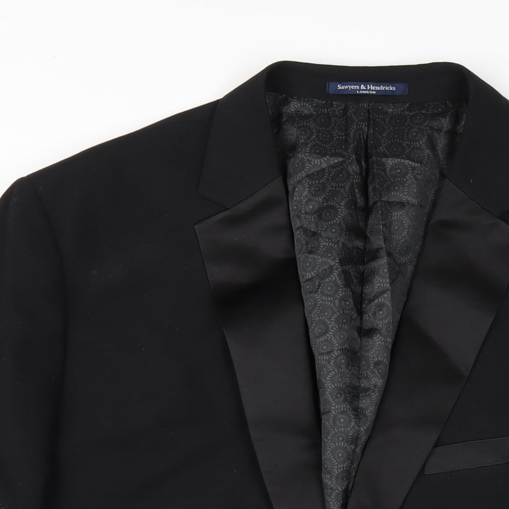Sawyers & Hendricks Mens Black Polyester Jacket Blazer Size 46 Regular