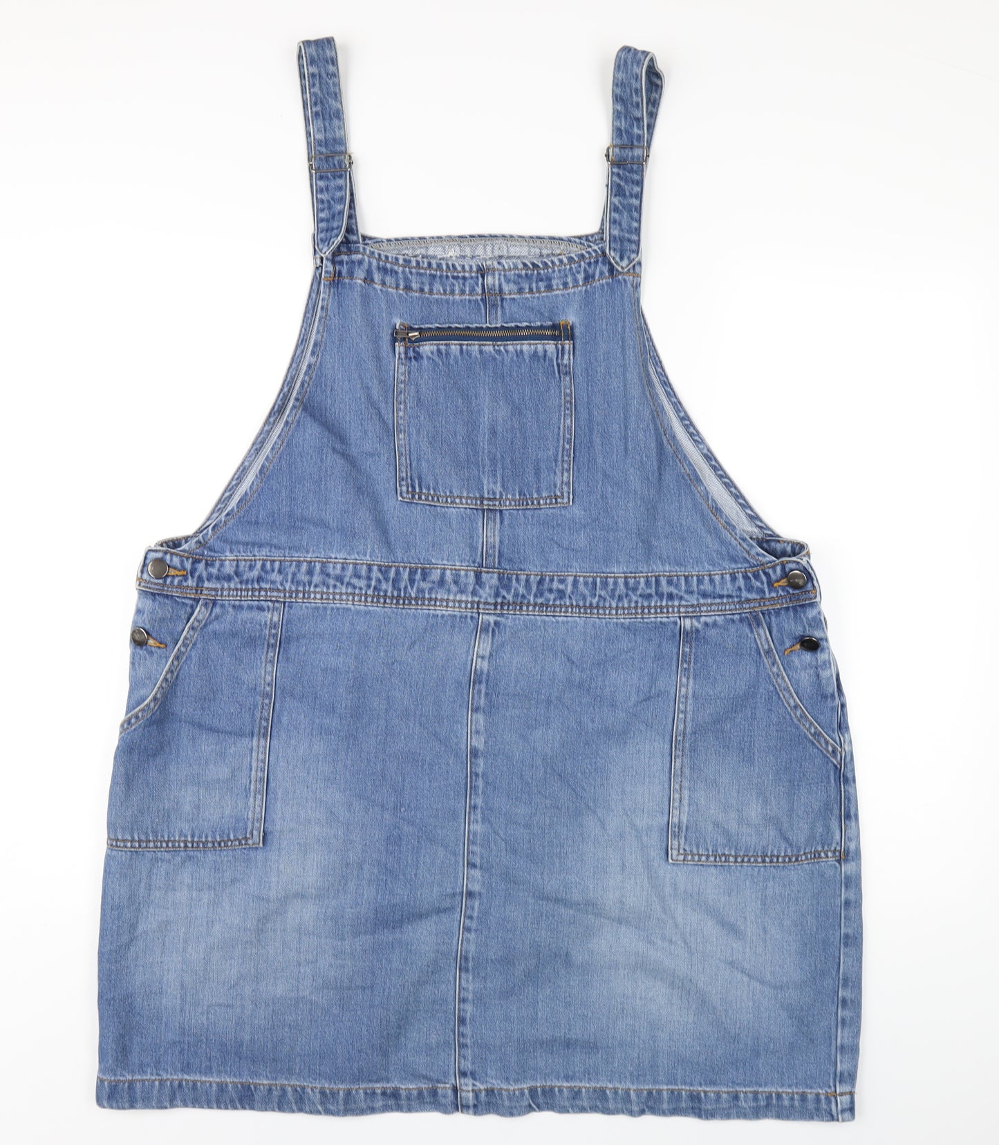 TU Womens Blue Cotton Pinafore/Dungaree Dress Size 22 Square Neck Button