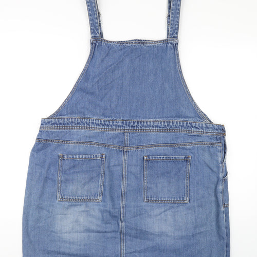TU Womens Blue Cotton Pinafore/Dungaree Dress Size 22 Square Neck Button