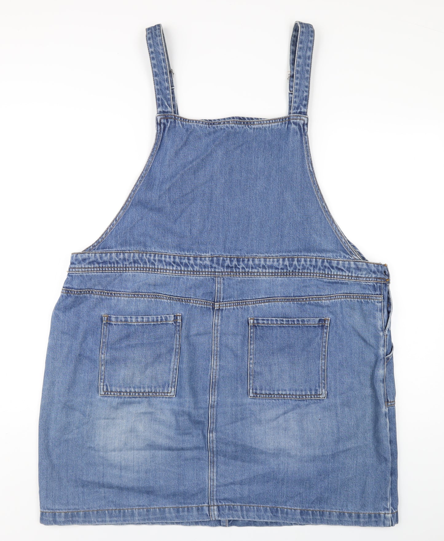 TU Womens Blue Cotton Pinafore/Dungaree Dress Size 22 Square Neck Button