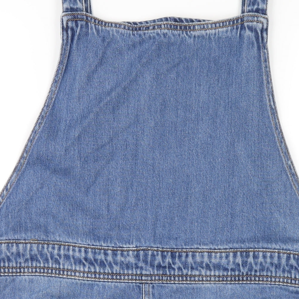 TU Womens Blue Cotton Pinafore/Dungaree Dress Size 22 Square Neck Button