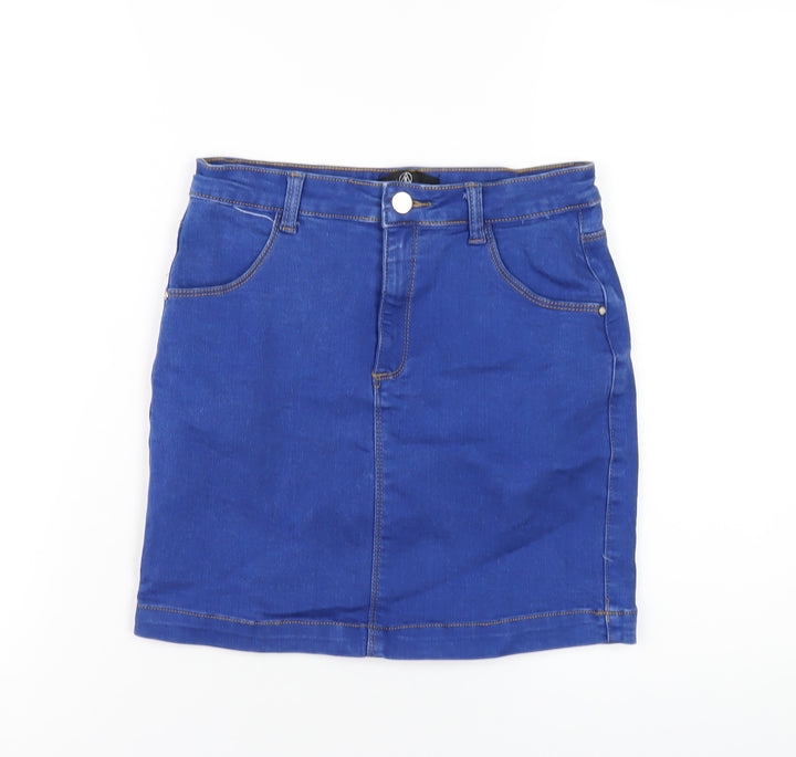 Missguided Womens Blue Cotton Mini Skirt Size 10 Zip