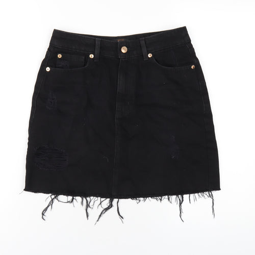 F&F Womens Black Cotton A-Line Skirt Size 8 Zip