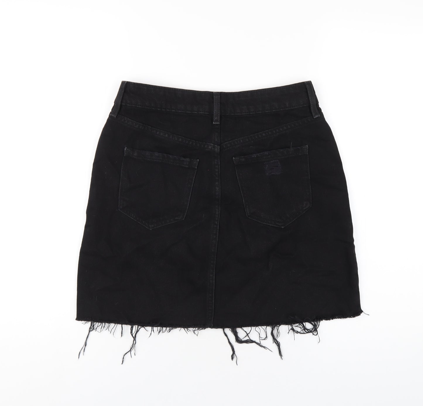 F&F Womens Black Cotton A-Line Skirt Size 8 Zip