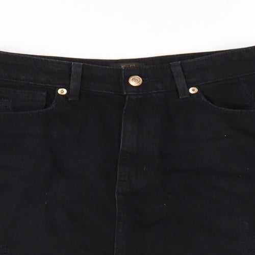 F&F Womens Black Cotton A-Line Skirt Size 8 Zip