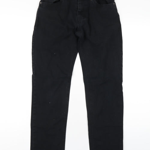 Peacocks Mens Black Cotton Straight Jeans Size 28 in L30 in Slim Zip