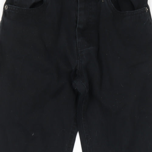 Peacocks Mens Black Cotton Straight Jeans Size 28 in L30 in Slim Zip