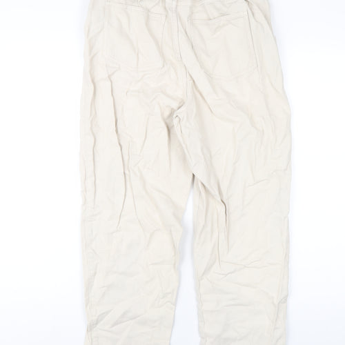 H&M Womens Ivory Cotton Straight Jeans Size 10 L28 in Regular Zip - Paperbag Waist