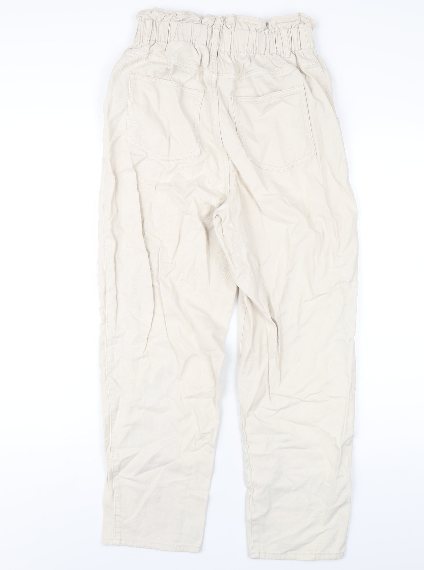 H&M Womens Ivory Cotton Straight Jeans Size 10 L28 in Regular Zip - Paperbag Waist