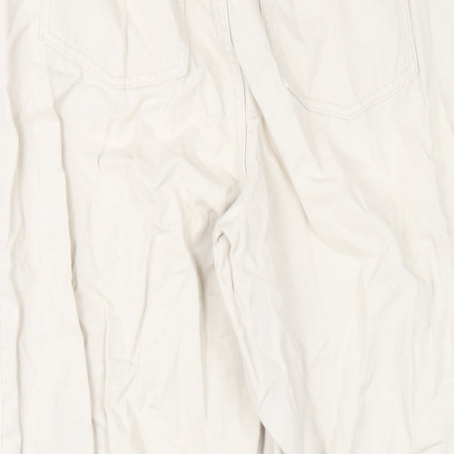 H&M Womens Ivory Cotton Straight Jeans Size 10 L28 in Regular Zip - Paperbag Waist