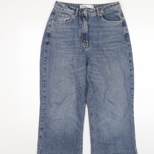 NEXT Womens Blue Cotton Wide-Leg Jeans Size 12 L23 in Regular Zip