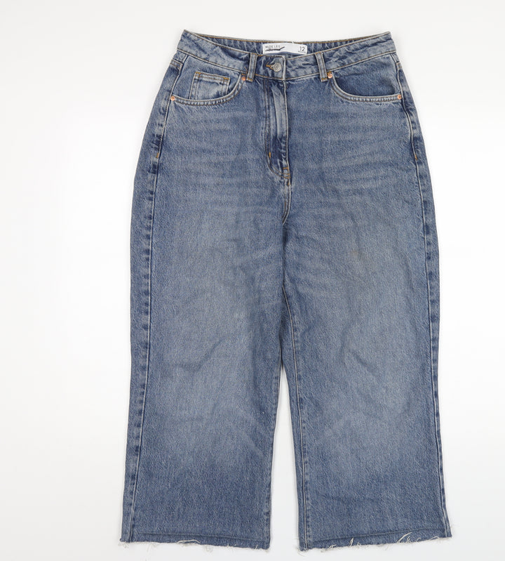 NEXT Womens Blue Cotton Wide-Leg Jeans Size 12 L23 in Regular Zip