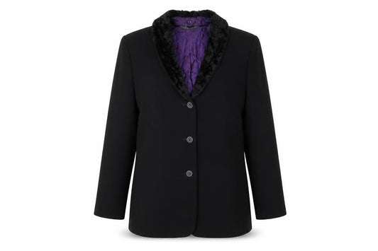Front view of Libra women’s black jacket blazer, size UK 16, button