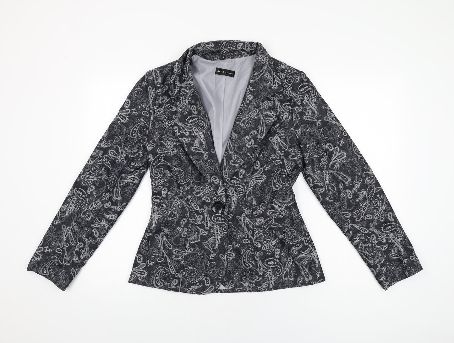Oasis Womens Black Paisley Jacket Blazer Size 12 Button