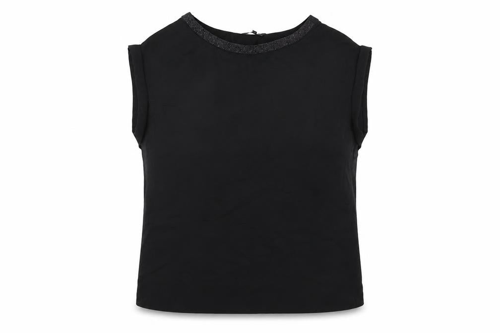 Front view of Next women’s black polyester basic blouse, size UK 10, boat neck