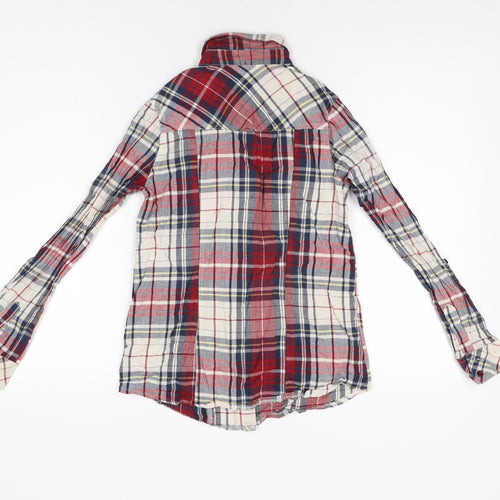 New Look Womens Red Plaid Cotton Basic Button-Up Size 6 Collared