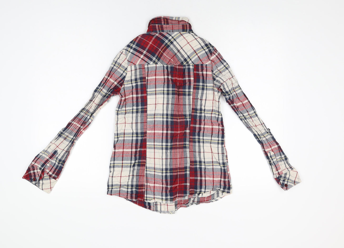 New Look Womens Red Plaid Cotton Basic Button-Up Size 6 Collared