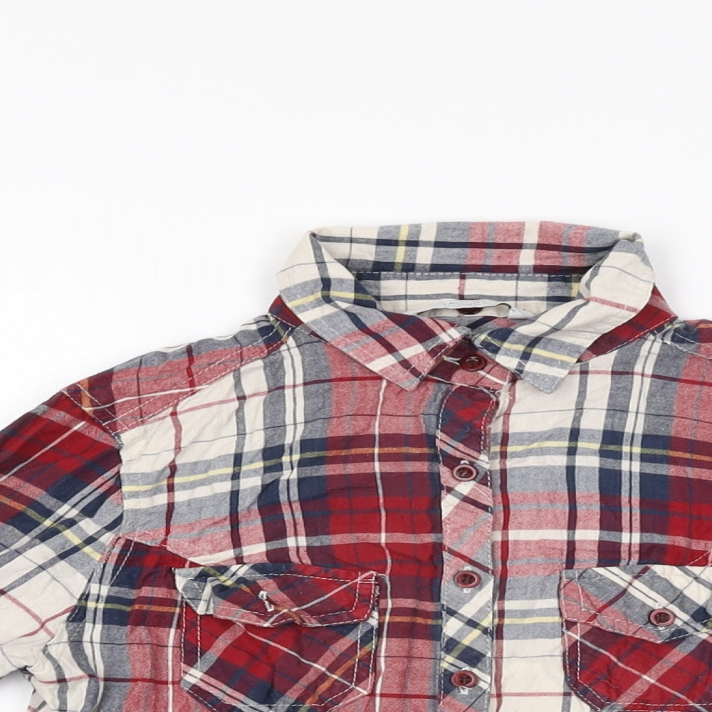 New Look Womens Red Plaid Cotton Basic Button-Up Size 6 Collared