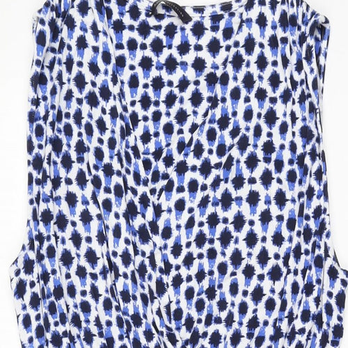 Marks and Spencer Womens White Geometric Viscose A-Line Size 10 V-Neck Pullover