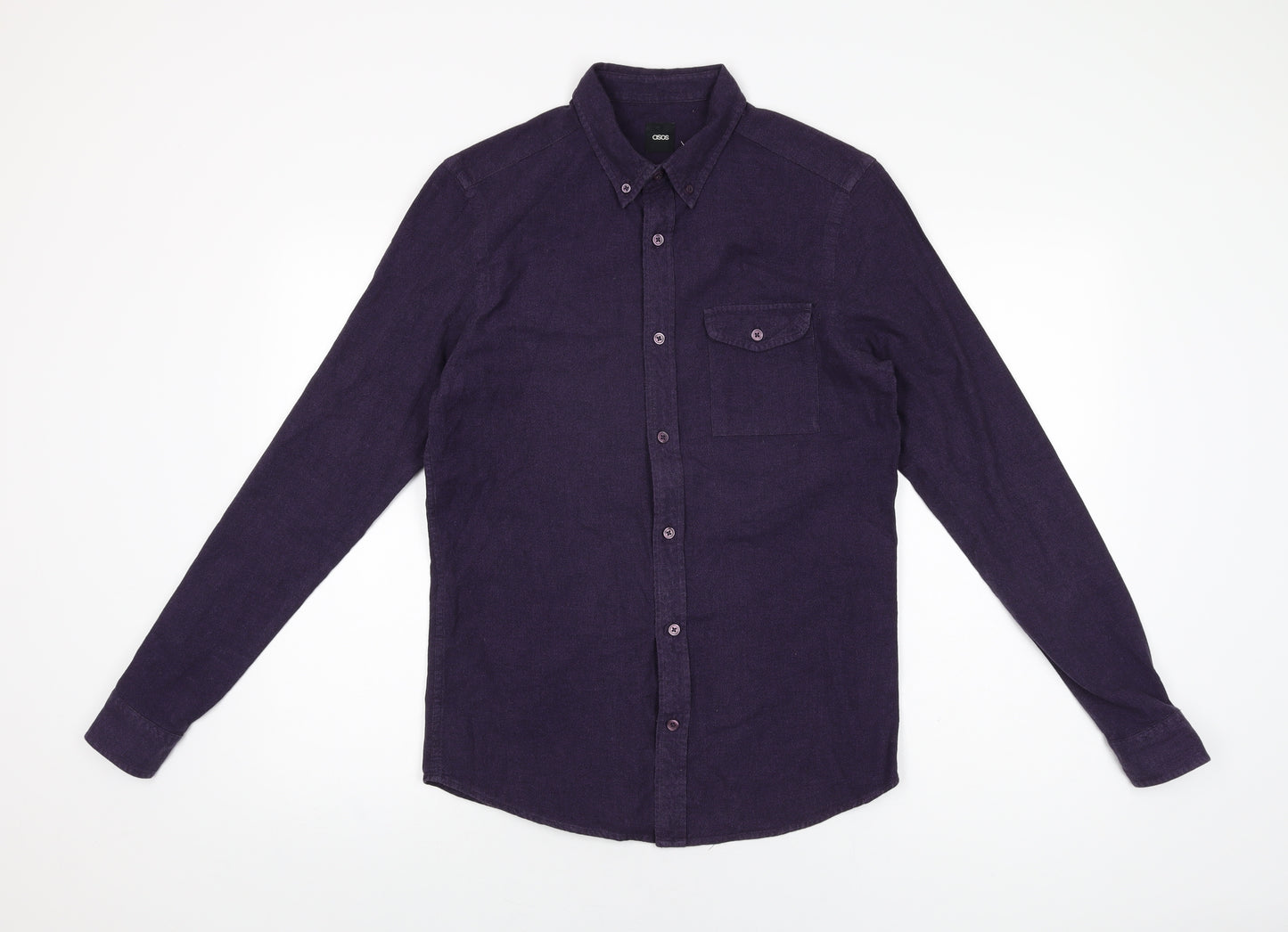 ASOS Mens Purple Cotton Button-Up Size S Collared Button