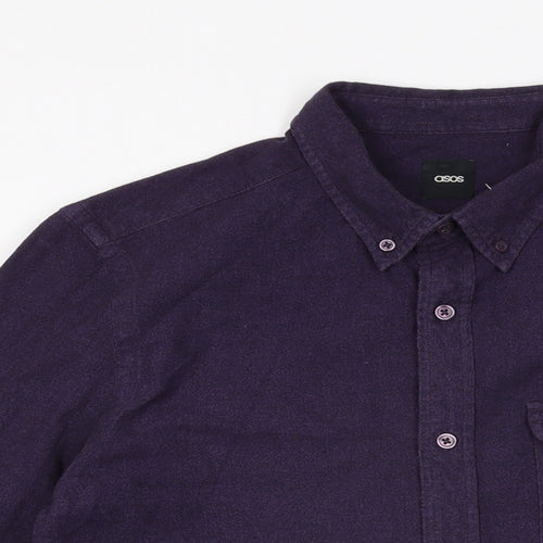 ASOS Mens Purple Cotton Button-Up Size S Collared Button