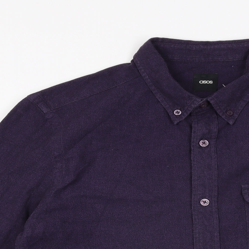ASOS Mens Purple Cotton Button-Up Size S Collared Button