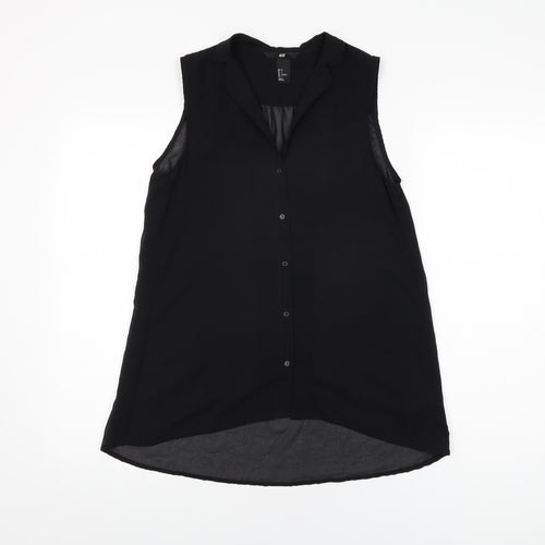 H&M Womens Black Polyester Basic Button-Up Size 6 Collared