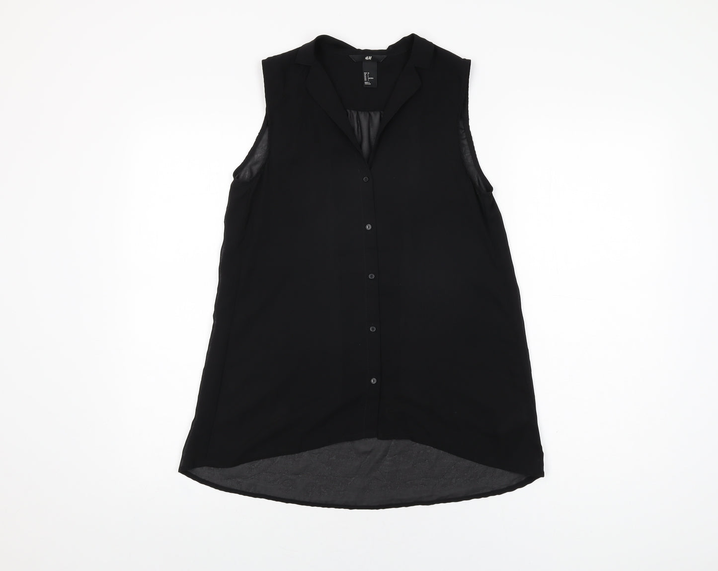 H&M Womens Black Polyester Basic Button-Up Size 6 Collared
