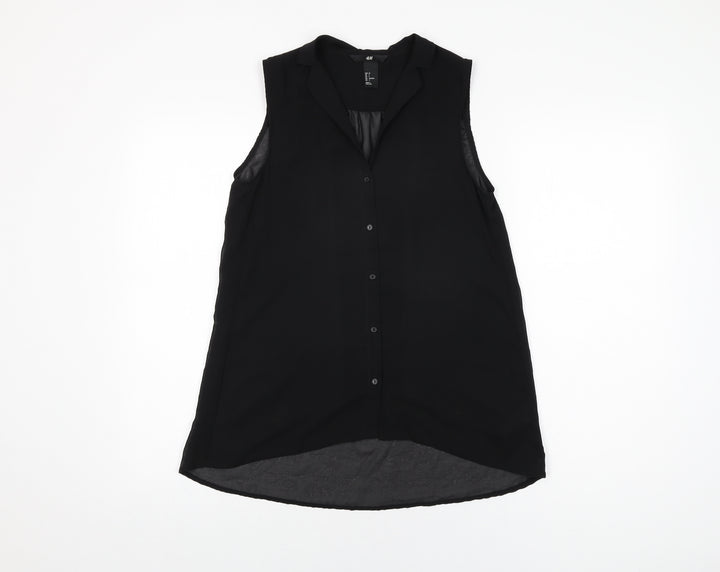 H&M Womens Black Polyester Basic Button-Up Size 6 Collared