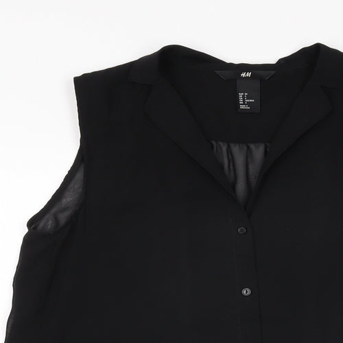 H&M Womens Black Polyester Basic Button-Up Size 6 Collared