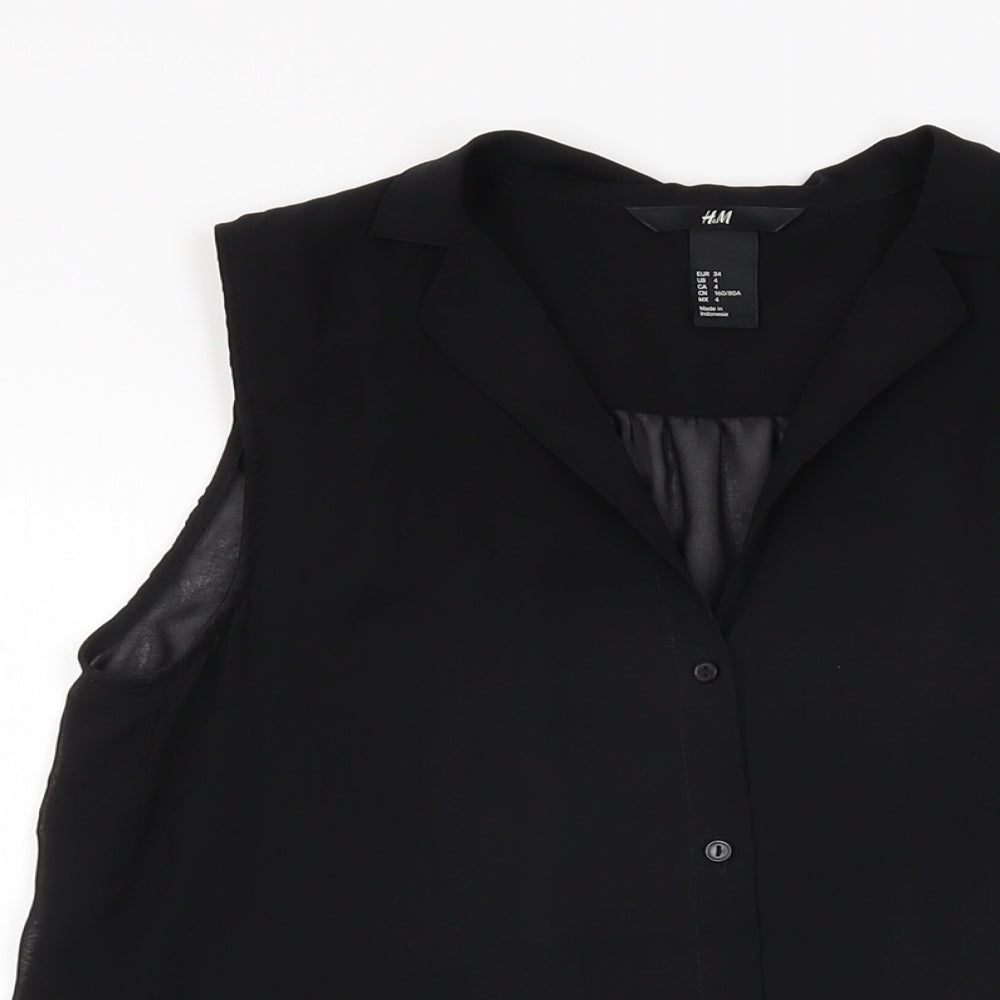 H&M Womens Black Polyester Basic Button-Up Size 6 Collared