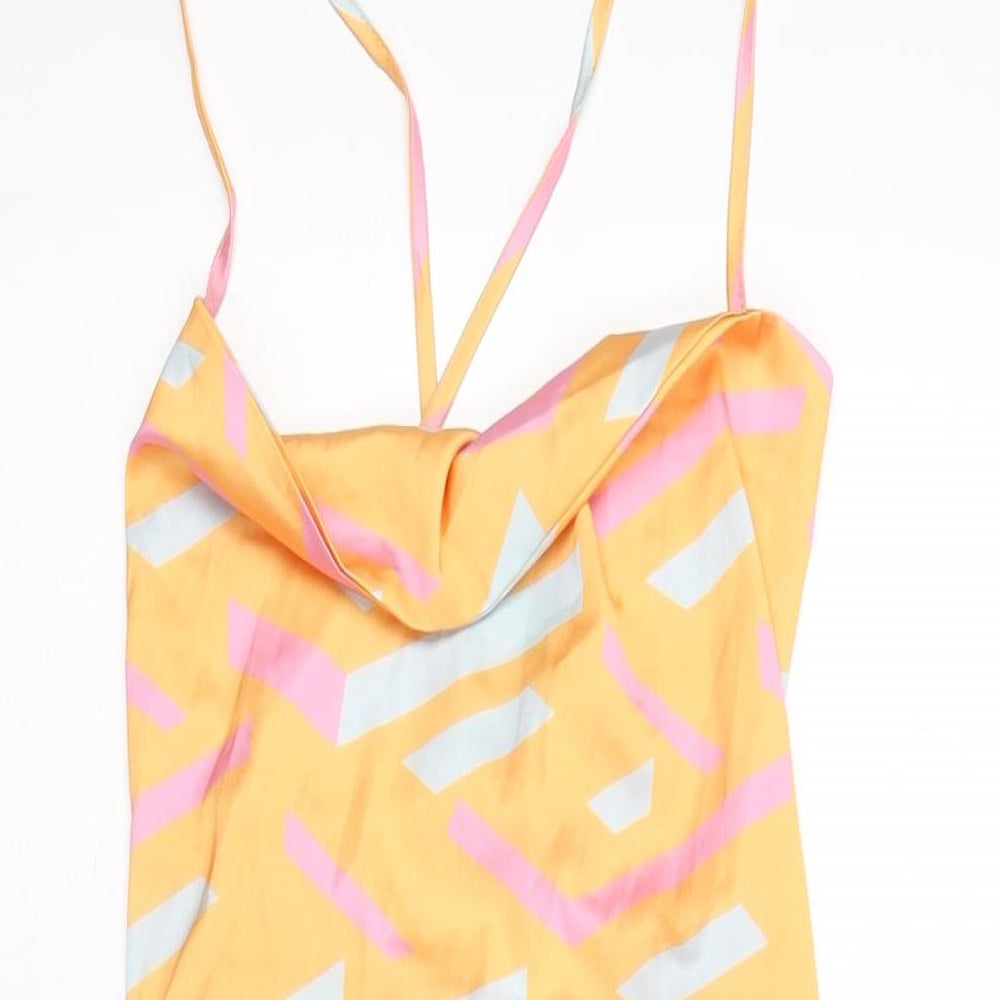 NaaNaa Womens Orange Geometric Polyester Mini Size 8 Cowl Neck Zip
