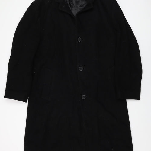 Jeff Banks Mens Black Overcoat Coat Size 42 Button