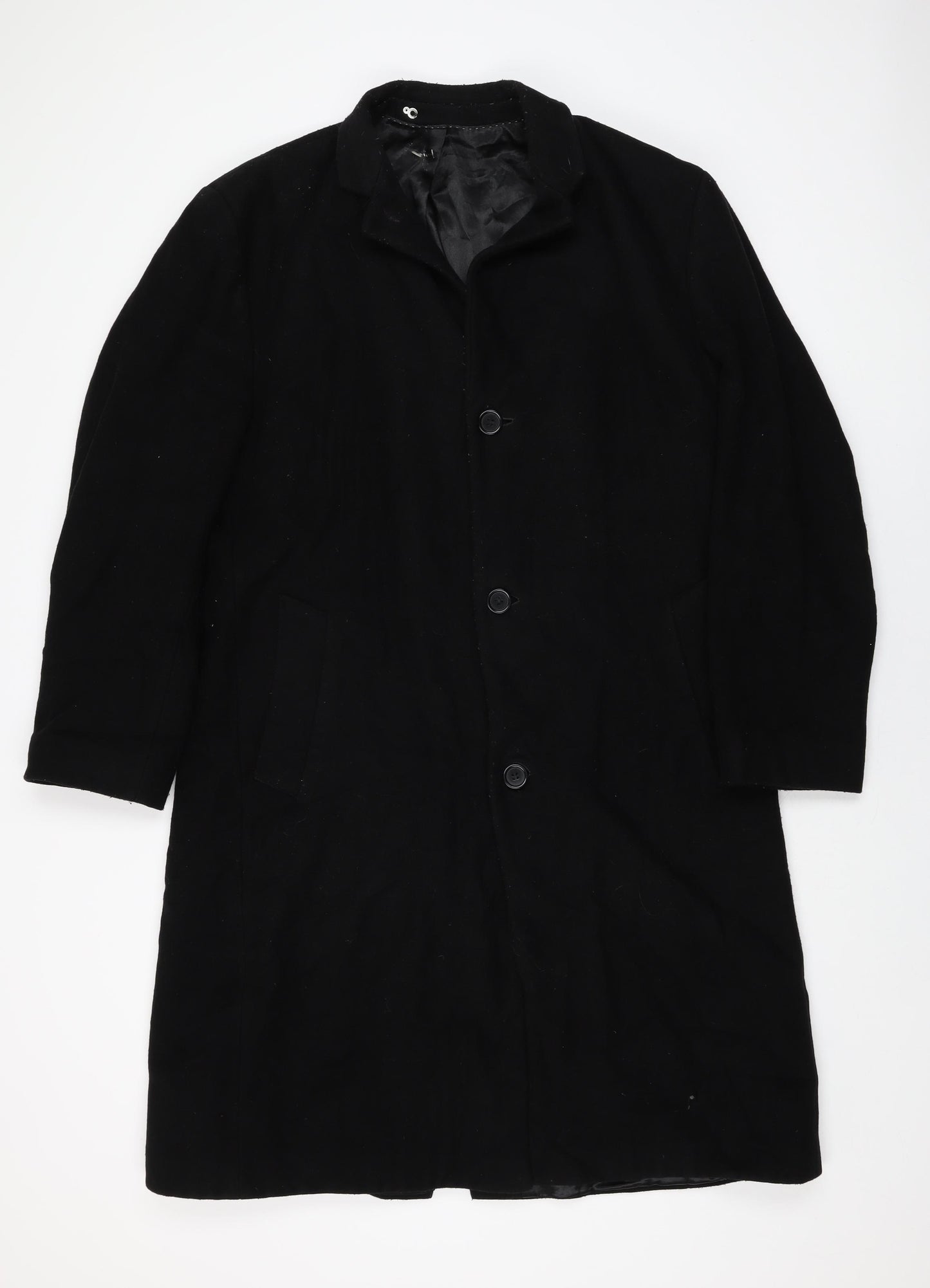 Jeff Banks Mens Black Overcoat Coat Size 42 Button