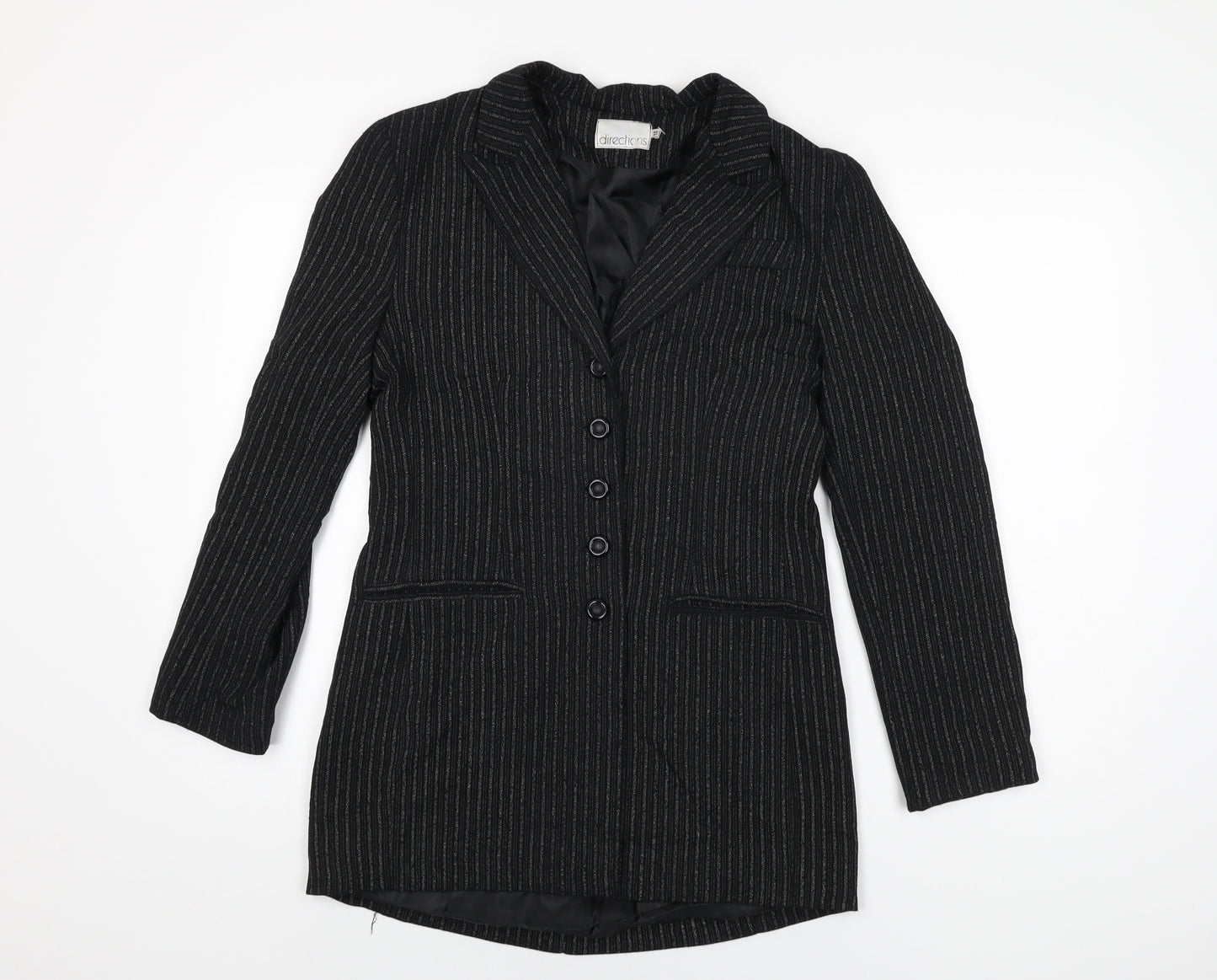 Directions Womens Black Striped Jacket Blazer Size 10 Button