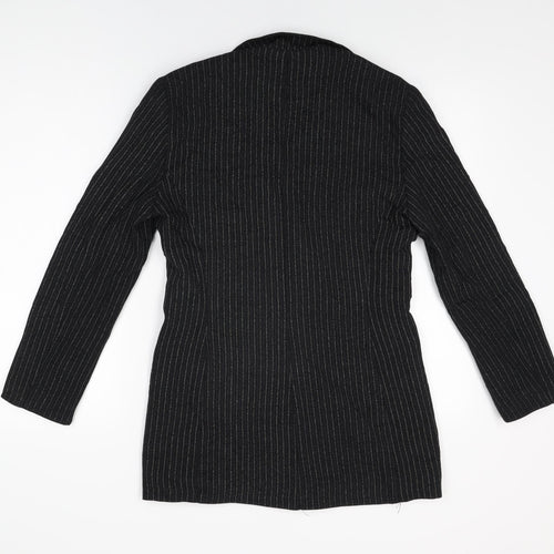 Directions Womens Black Striped Jacket Blazer Size 10 Button