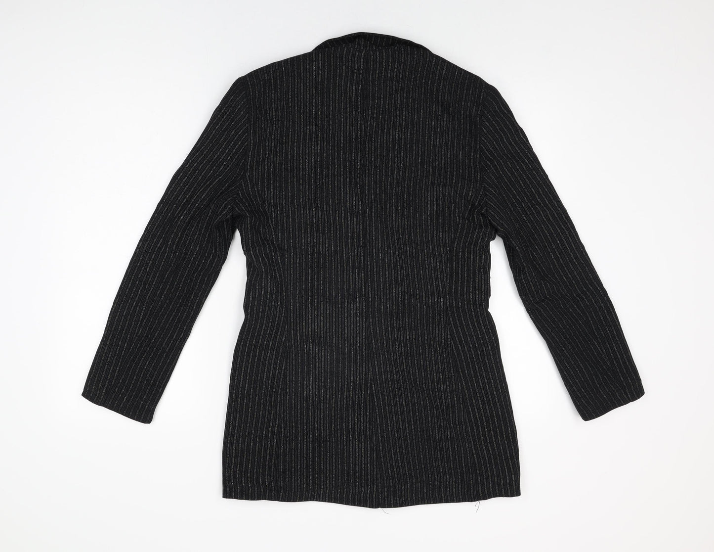 Directions Womens Black Striped Jacket Blazer Size 10 Button