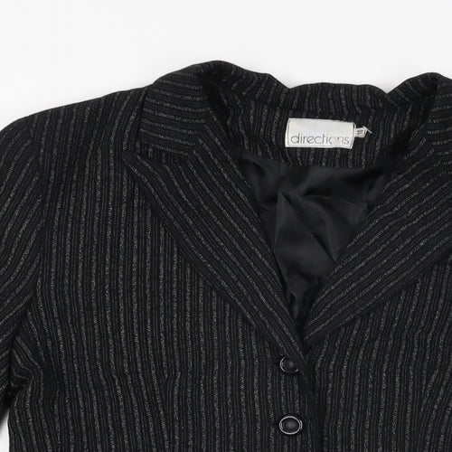 Directions Womens Black Striped Jacket Blazer Size 10 Button