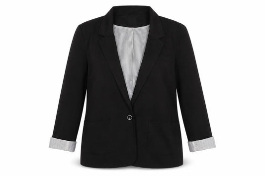 Front view of Oasis women’s black jacket blazer, size L, button